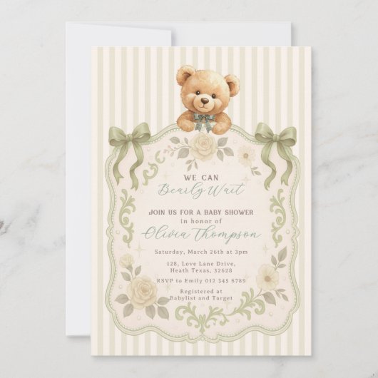 Teddy Bear Baby Shower Invitation Einladung (Vorderseite)
