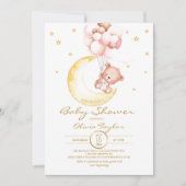 Teddy Bear Baby Shower Moon and Stars Girly Einladung (Vorderseite)