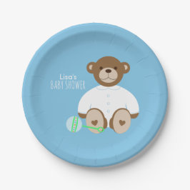 Teddy Bear Baby Shower Paper Plate - auf blau Pappteller