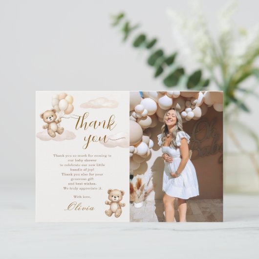 Teddy Bear Baby Shower Photo Dankeskarte (Stehend Vorderseite)
