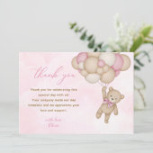 Teddy Bear Baby Shower Pink Dankeskarte (Stehend Vorderseite)