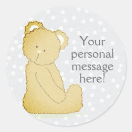Teddy Bear Baby Shower Round Sticker grau & braun