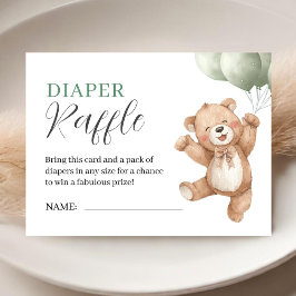 Teddy Bear Baby Shower Sage Green Diaper Raffle Begleitkarte