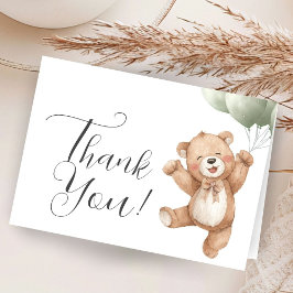 Teddy Bear Baby Shower Sage Green Folded Thank You Dankeskarte