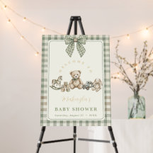 Teddy Bear Baby Shower Sage Green Welcome Sign