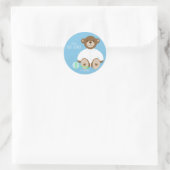 Teddy Bear Baby Shower Sticker, blau Hintergrund Runder Aufkleber (Tasche)