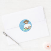 Teddy Bear Baby Shower Sticker, blau Hintergrund Runder Aufkleber (Umschlag)