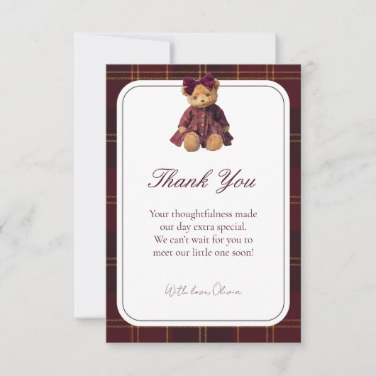 Teddy Bear Baby Shower Thank You Card Dankeskarte (Vorderseite)