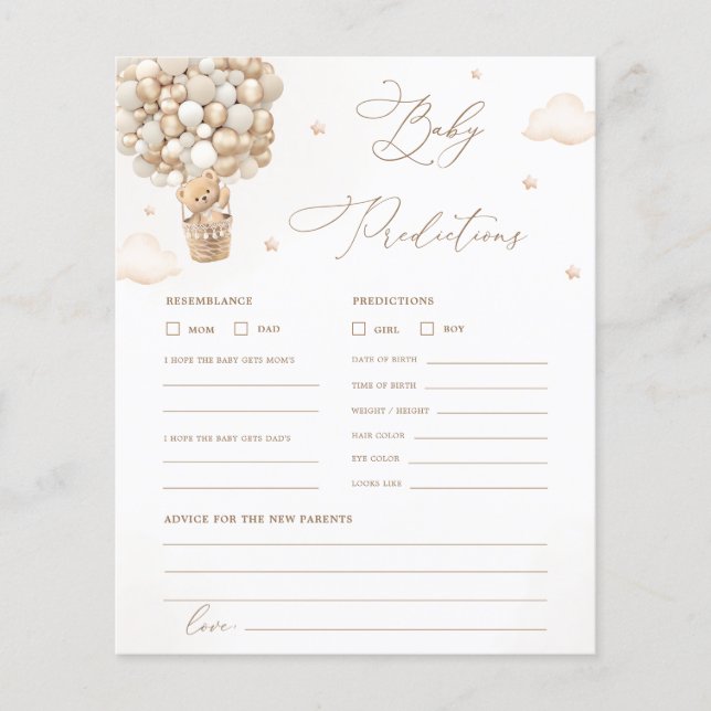 Teddy Bear Baby Shower Vorhersagen und Advice Game (Vorderseite)