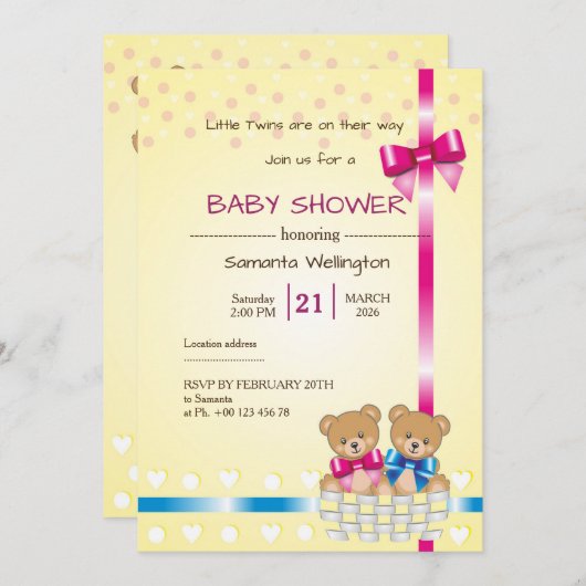 teddy bear baby shower, we are TWINS Einladung (Vorne/Hinten)
