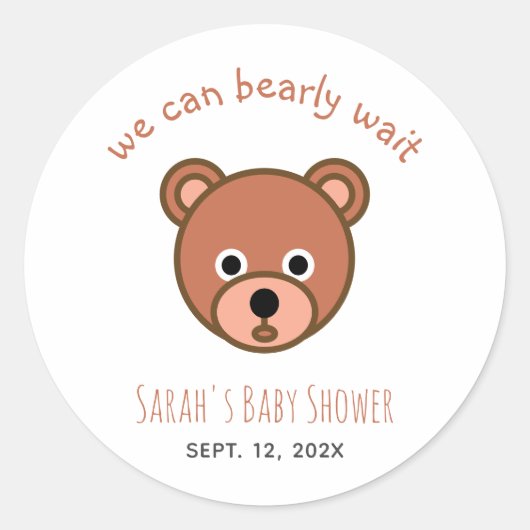 Teddy Bear Baby Shower We Can Bearly Wait Simple Runder Aufkleber (Vorderseite)