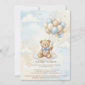 Teddy Bear Baby Shower with Brown Sage Balloons Einladung (Vorderseite)
