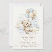 Teddy Bear Baby Shower with Brown Sage Balloons Einladung (Vorderseite)