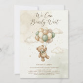 Teddy Bear Baby Shower with Brown Sage Balloons Einladung (Vorderseite)