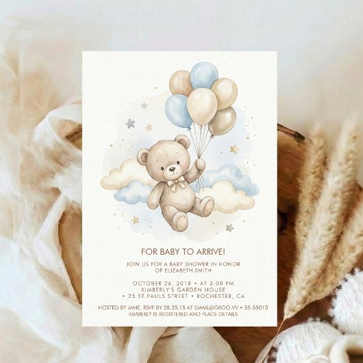 Teddy Bear Baby Shower with Brown Sage Balloons Einladung