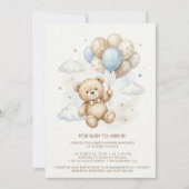Teddy Bear Baby Shower with Brown Sage Balloons Einladung (Vorderseite)