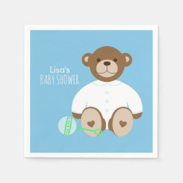 Teddy Bear Baby Showpaper Napkin - auf blau Serviette