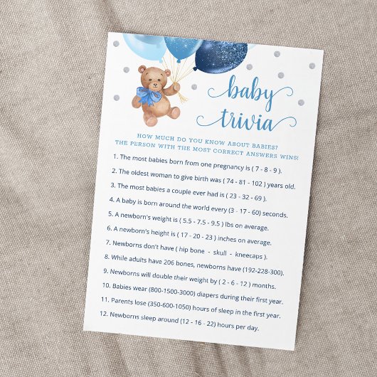 Teddy Bear Baby Trivia Baby Duschkarte Einladung