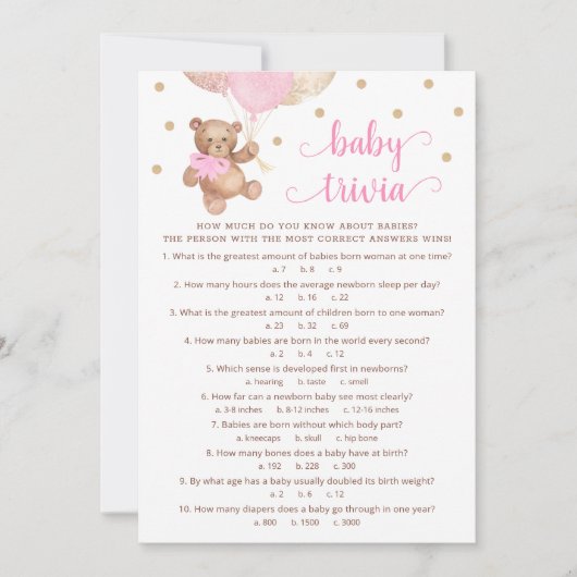 Teddy Bear Baby Trivia Baby Duschkarte Einladung (Vorderseite)