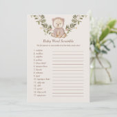 Teddy Bear Baby Word Scramble Game Template Einladung (Stehend Vorderseite)