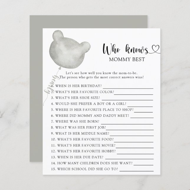 Teddy Bear Babydusche, Wer Mami am besten kennt (Vorne/Hinten)