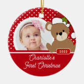 Teddy Bear Baby's First Christmas Foto Keramik Ornament (Vorne)