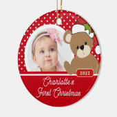 Teddy Bear Baby's First Christmas Foto Keramik Ornament (Links)