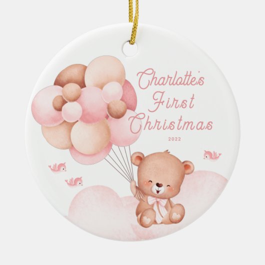 Teddy Bear Baby's First Christmas Foto Keramik Ornament (Vorne)