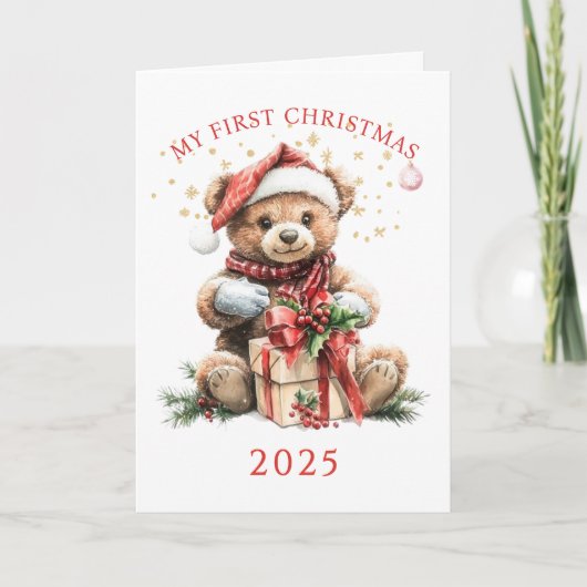 Teddy Bear Baby's First Christmas  Karte (Vorderseite)