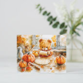 Teddy Bear Baking a Pumpkin Pie Postkarte (Stehend Vorderseite)