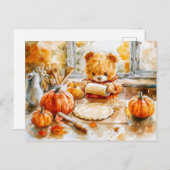 Teddy Bear Baking a Pumpkin Pie Postkarte (Vorne/Hinten)