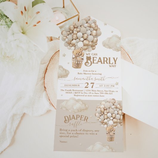 Teddy Bear Ballon Bearly Wait neutrale Baby Dusche All In One Einladung