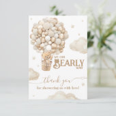 Teddy Bear Ballon Bearly Wait neutrale Baby Dusche Dankeskarte (Stehend Vorderseite)