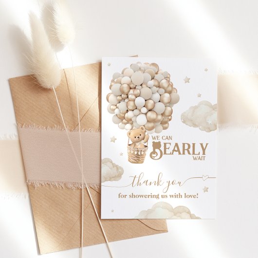 Teddy Bear Ballon Bearly Wait neutrale Baby Dusche Dankeskarte