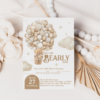 Teddy Bear Ballon Bearly Wait neutrale Baby Dusche Einladung