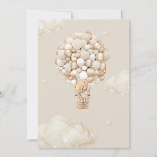 Teddy Bear Ballon Bearly Wait neutrale Baby Dusche Einladung (Rückseite)