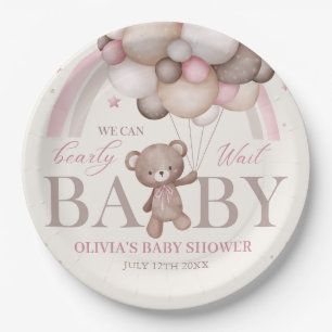 Teddy Bear Ballon Bearly Wait Pink Baby Dusche Pappteller