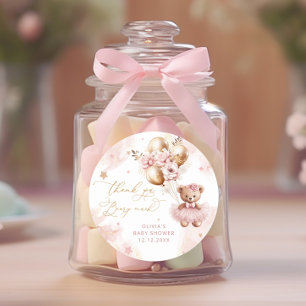 Teddy Bear Ballon Bearly Wait Pink Baby Dusche Runder Aufkleber