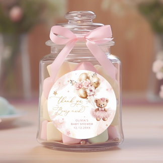 Teddy Bear Ballon Bearly Wait Pink Baby Dusche Runder Aufkleber