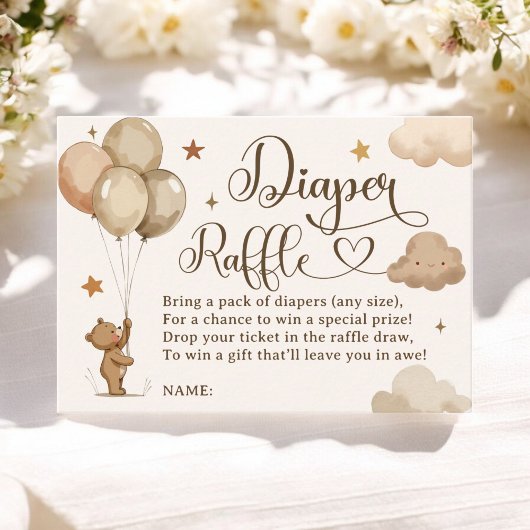Teddy Bear Ballon Diaper Raffle Baby Dusche Begleitkarte