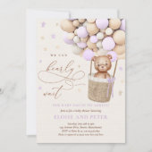 Teddy Bear Ballon Lila Bearly Wait Baby Dusche Einladung (Vorderseite)