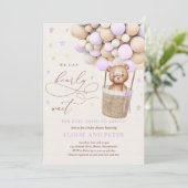 Teddy Bear Ballon Lila Bearly Wait Baby Dusche Einladung (Stehend Vorderseite)