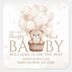 Teddy Bear Ballon Neutral Baby Dusche Quadratischer Aufkleber