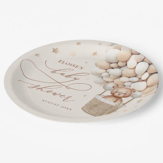 Teddy Bear Ballon Neutral Bearly Wait Baby Shooter Pappteller (Schrägansicht)