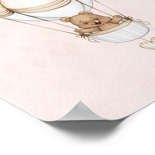 Teddy Bear Ballon Niedlich Pink Kinderzimmer Art P Poster (Ecke)