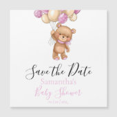 Teddy Bear Ballon Pink Baby Dusche Save the Date Magnetkarte (Vorderseite)