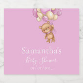 Teddy Bear Ballon Pink Babydusche Schaumweinetikett (Einzelnes Label)