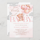 Teddy Bear Ballon Pink Bearly Wait Baby Dusche Einladung (Vorne/Hinten)