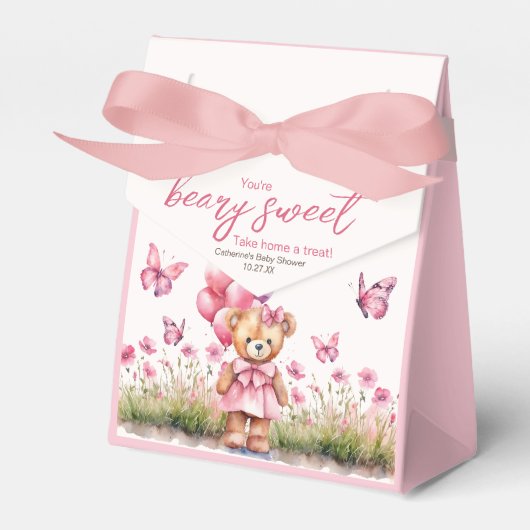 Teddy Bear Ballon Pink Butterfly Girl Babydusche Geschenkschachtel (Vorderseite)