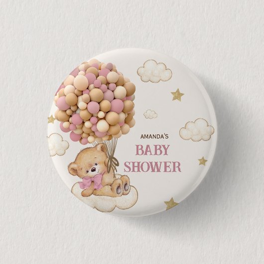 Teddy Bear Ballons beige Pink Button (Vorderseite)